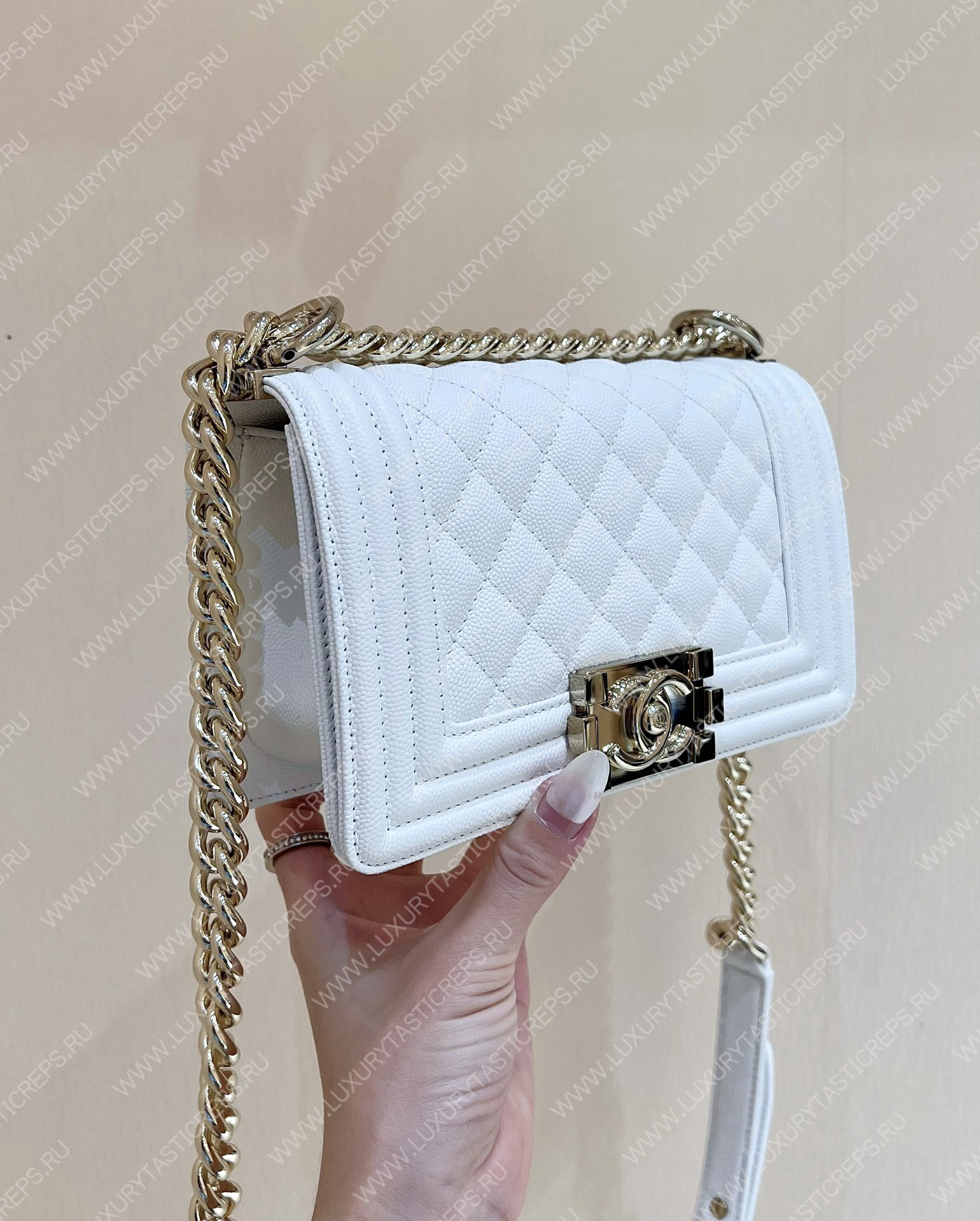 Ch*el small boy handbag white a67085