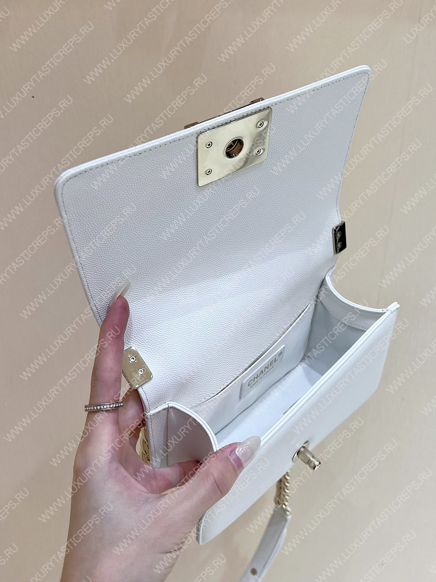 Ch*el small boy handbag white a67085