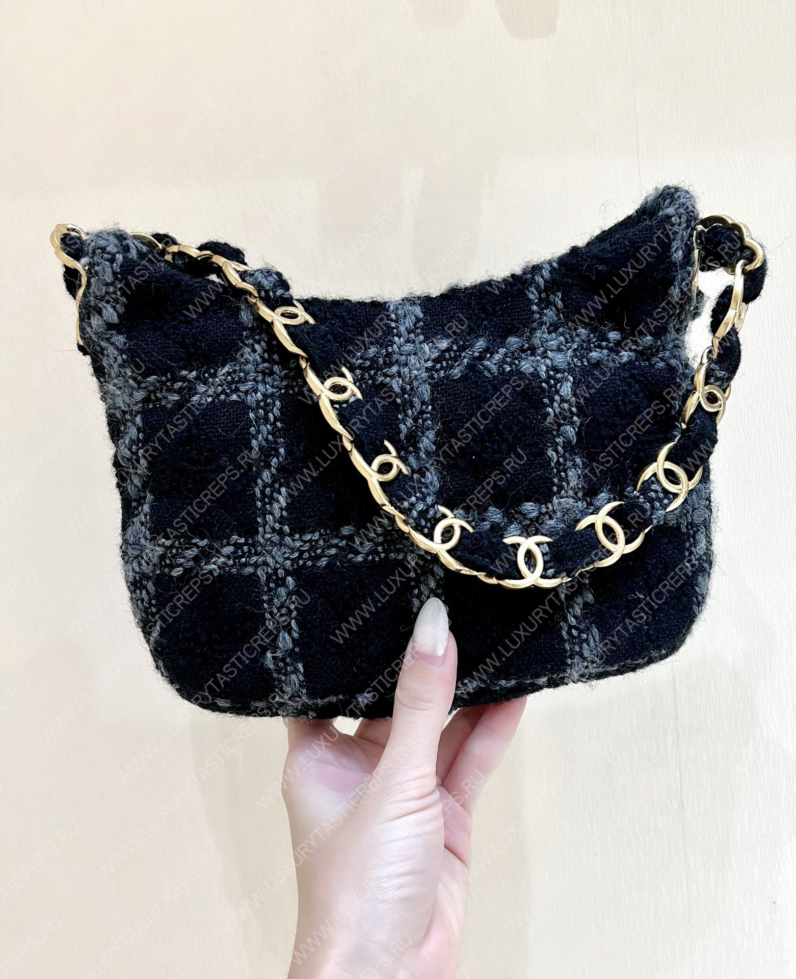 Ch*el hobo handbag black as3562