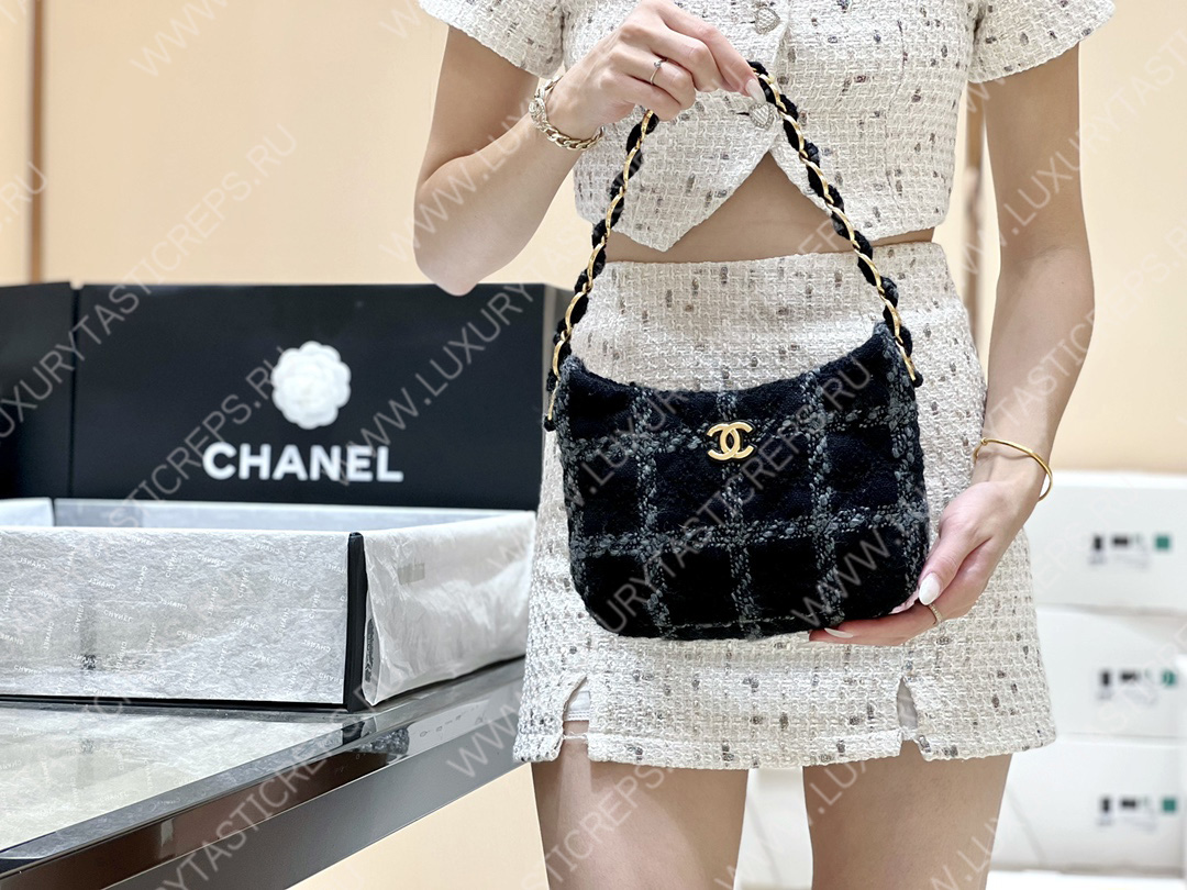 Ch*el hobo handbag black as3562