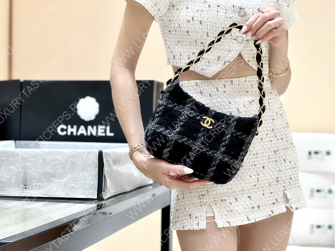 Ch*el hobo handbag black as3562