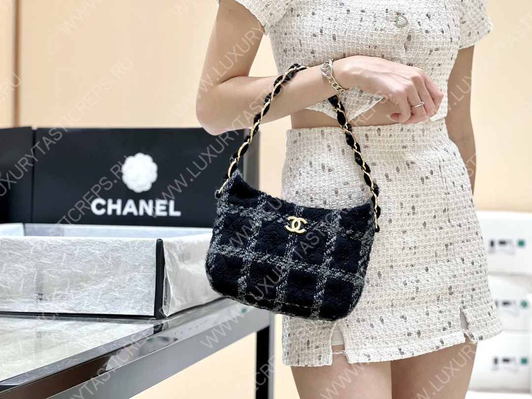 Ch*el hobo handbag black as3562