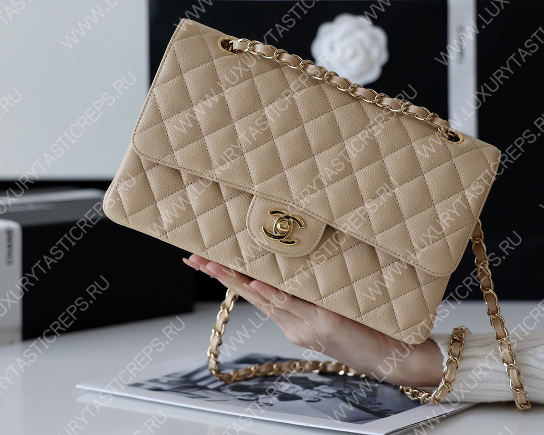 Ch*el classic medium flap bag beige a01112