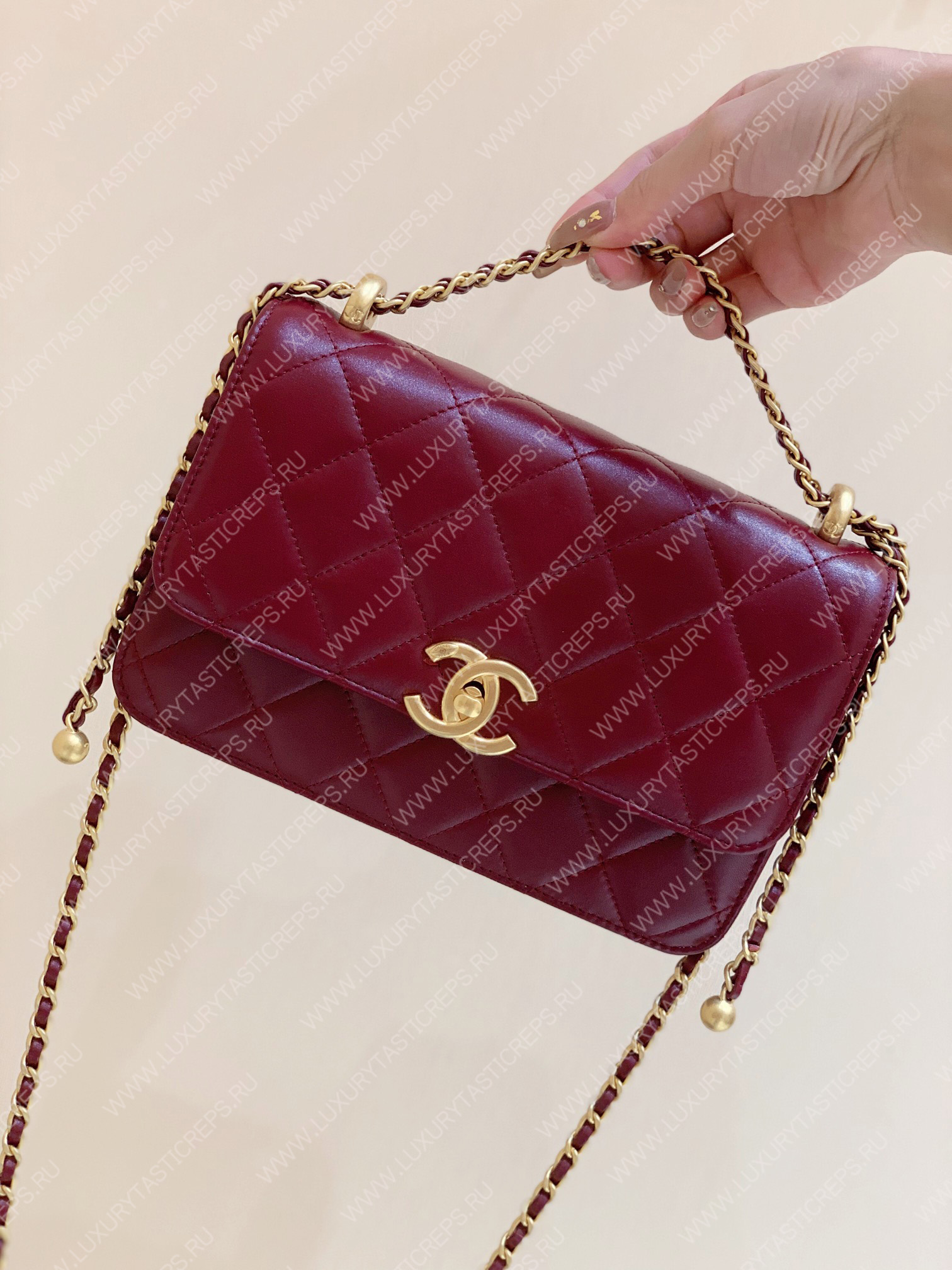 Ch*el wallet on chain burgundy ap2649
