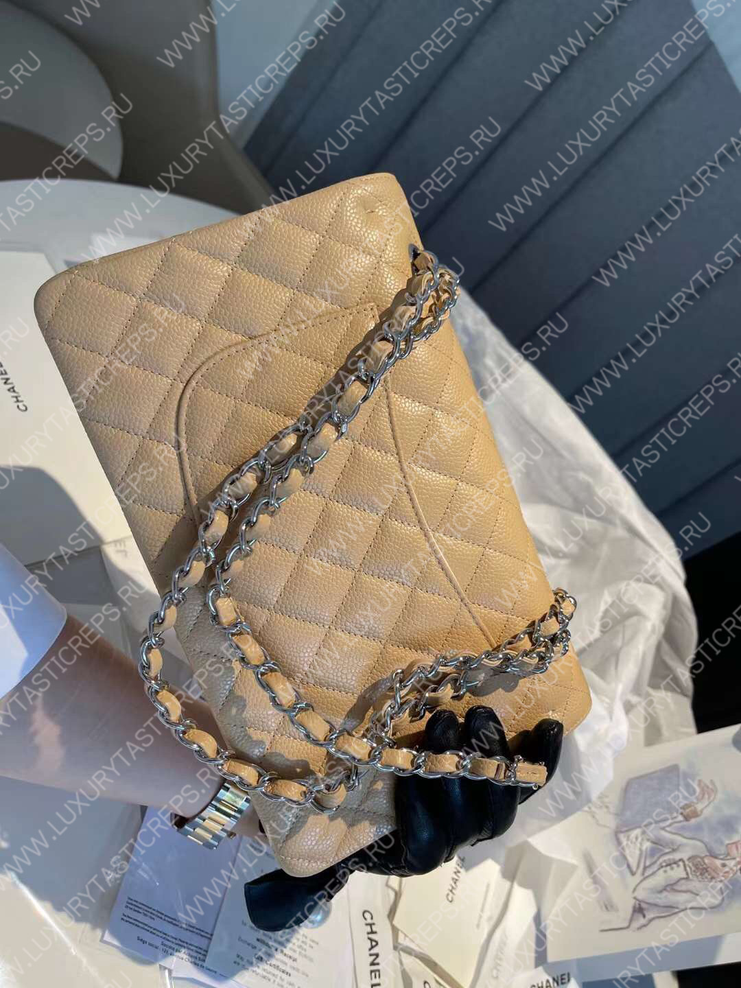 Ch*el classic flap bag beige a01112