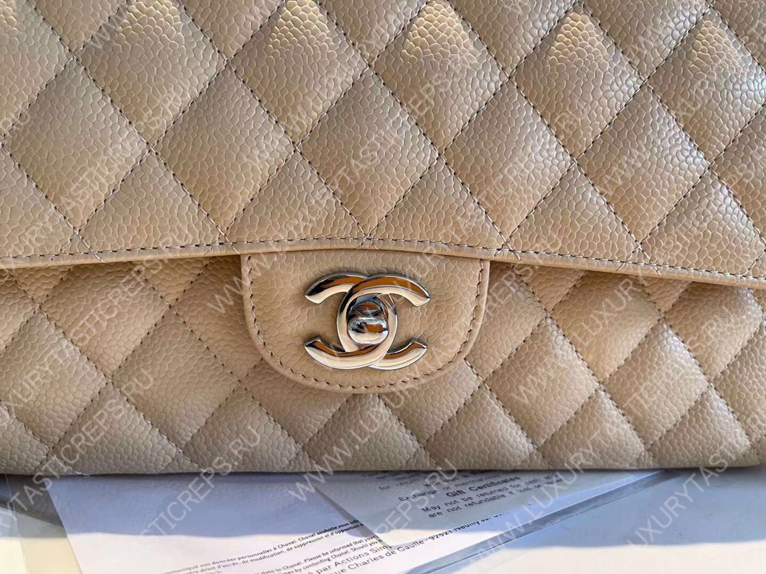 Ch*el classic flap bag beige a01112