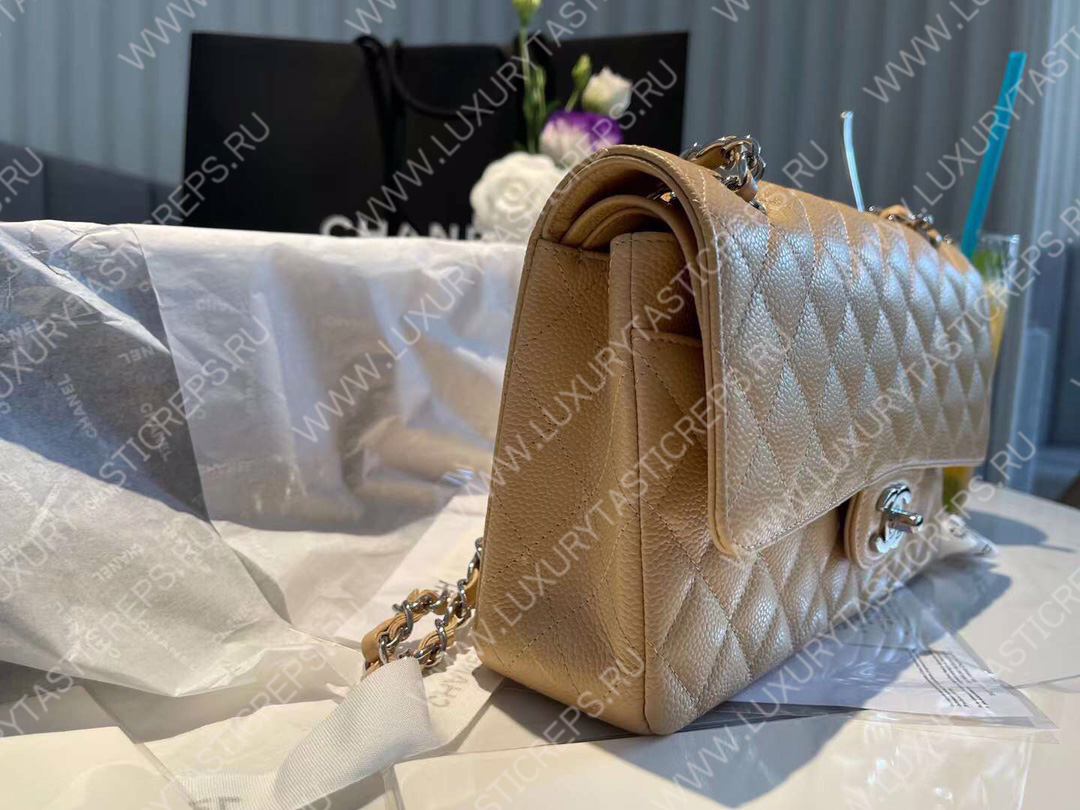 Ch*el classic flap bag beige a01112