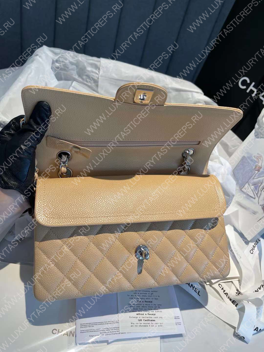 Ch*el classic flap bag beige a01112