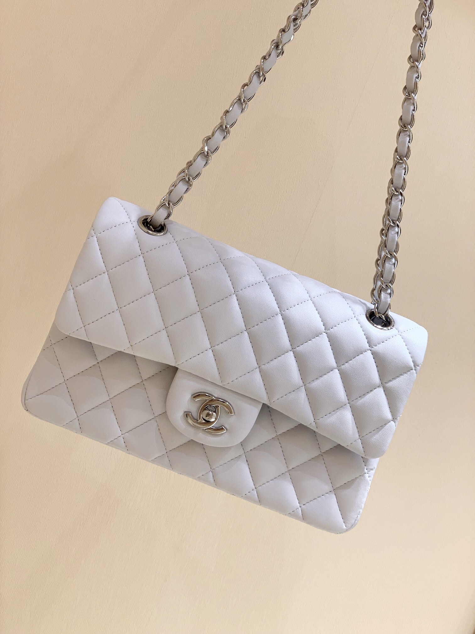 Ch*el small classic handbag bag white a01113
