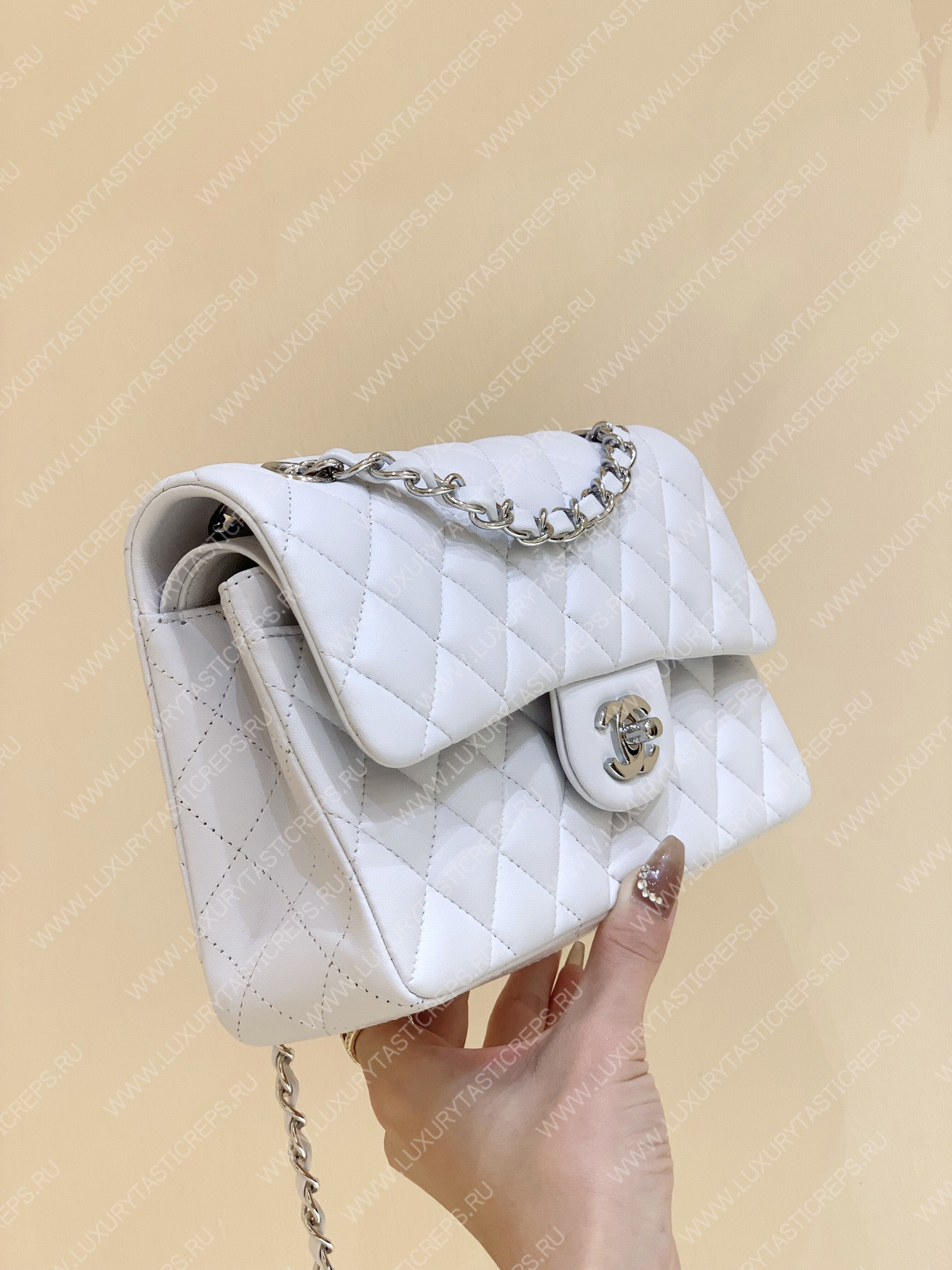Ch*el small classic handbag bag white a01113