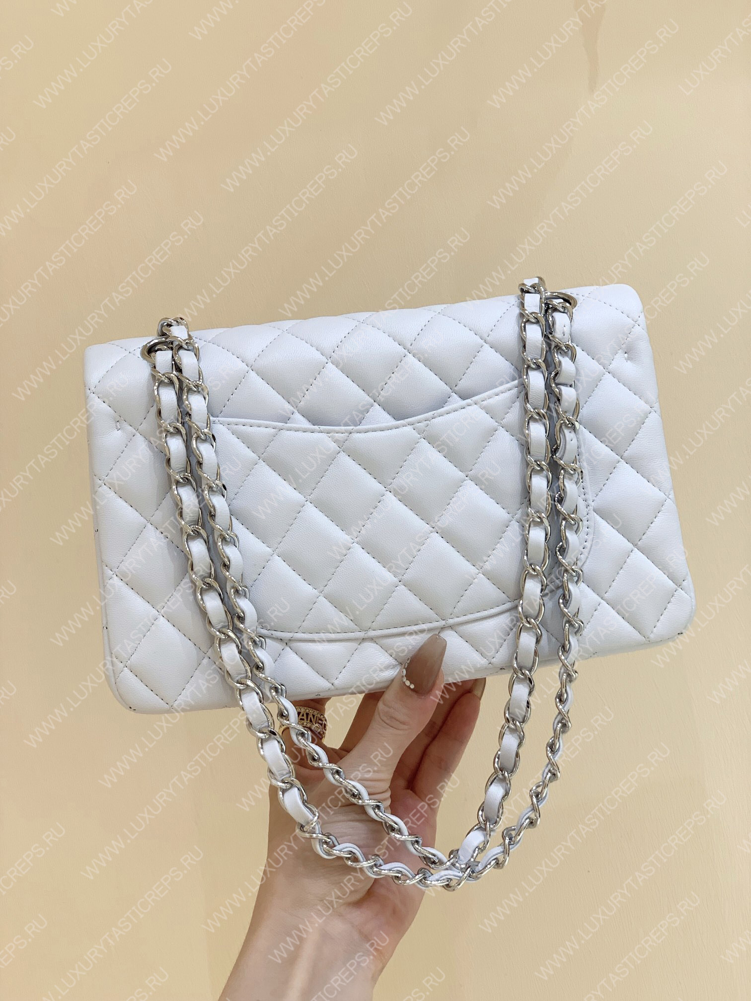 Ch*el small classic handbag bag white a01113