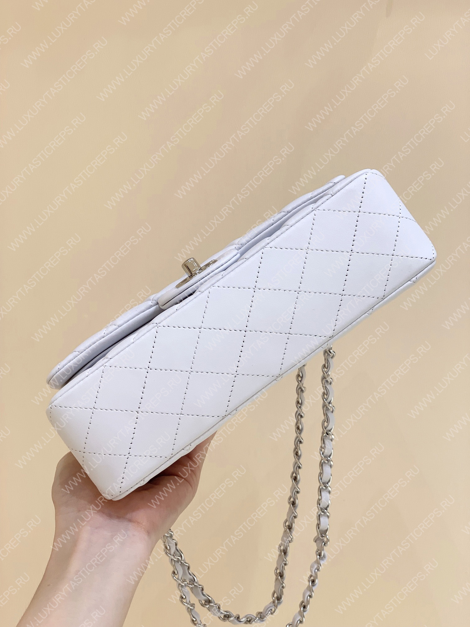 Ch*el small classic handbag bag white a01113