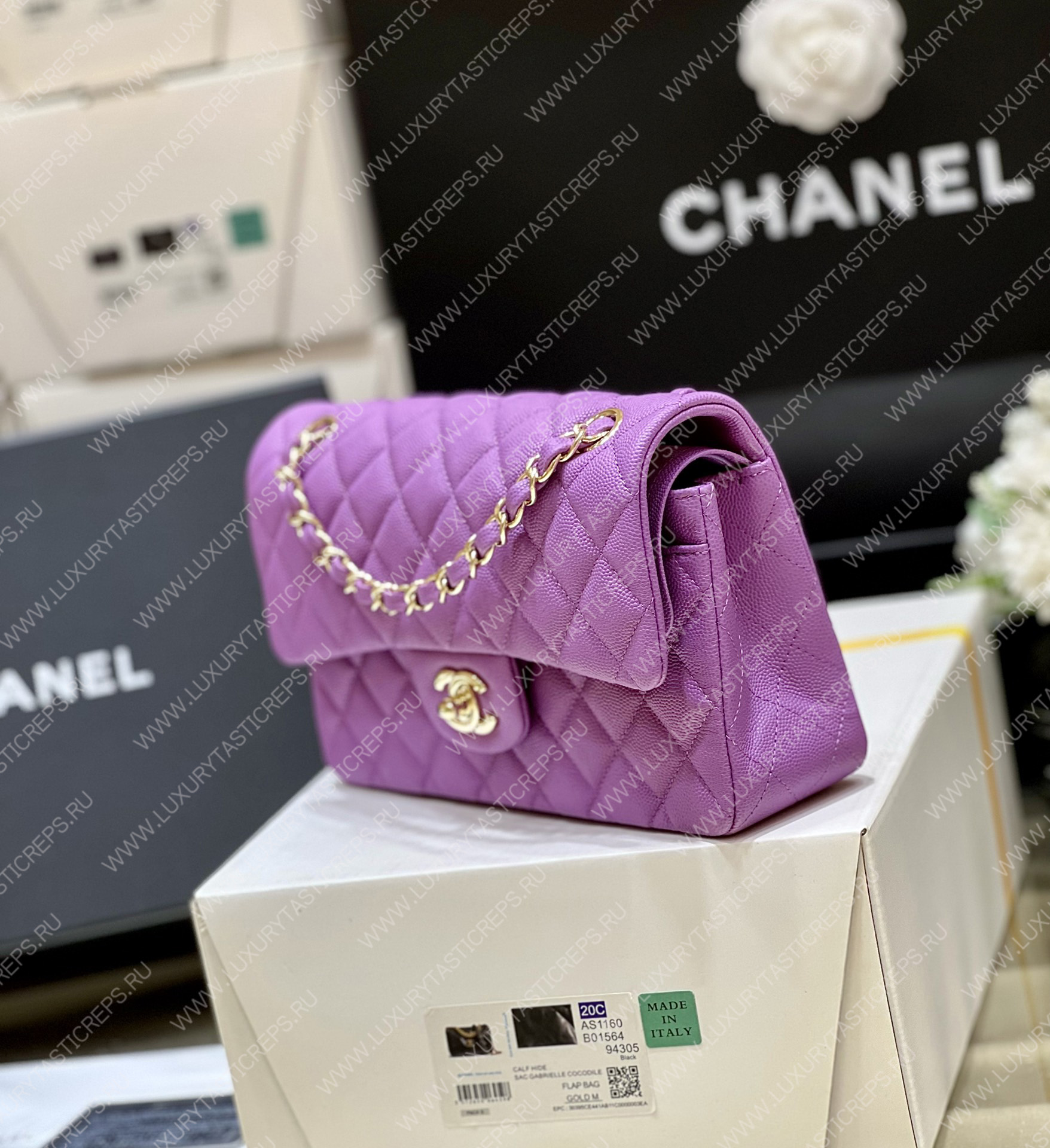 Ch*el small classic handbag bag purple a01113