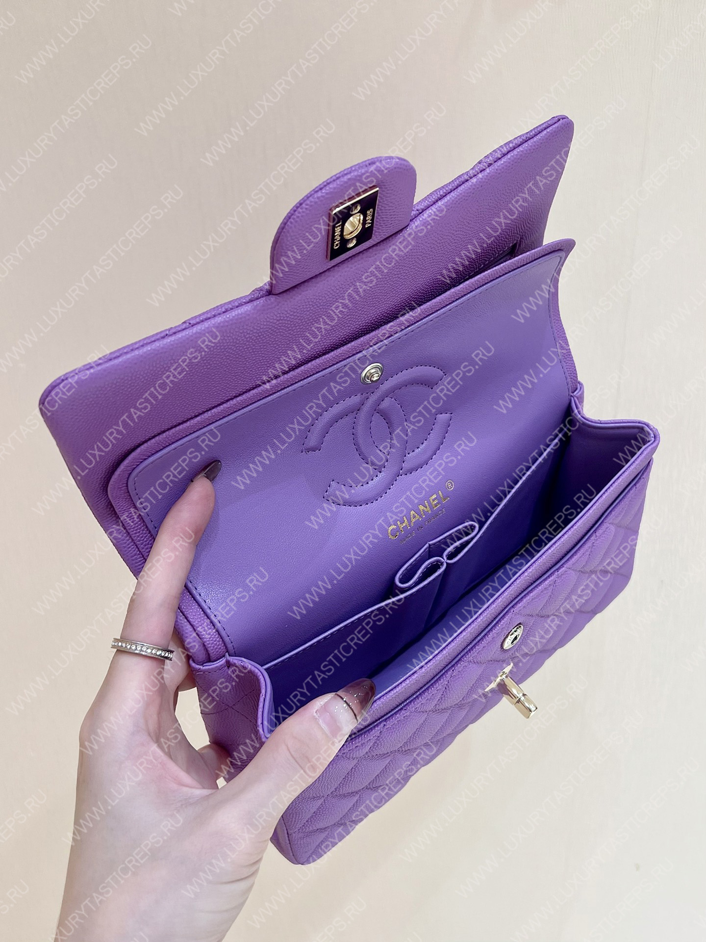 Ch*el small classic handbag bag purple a01113