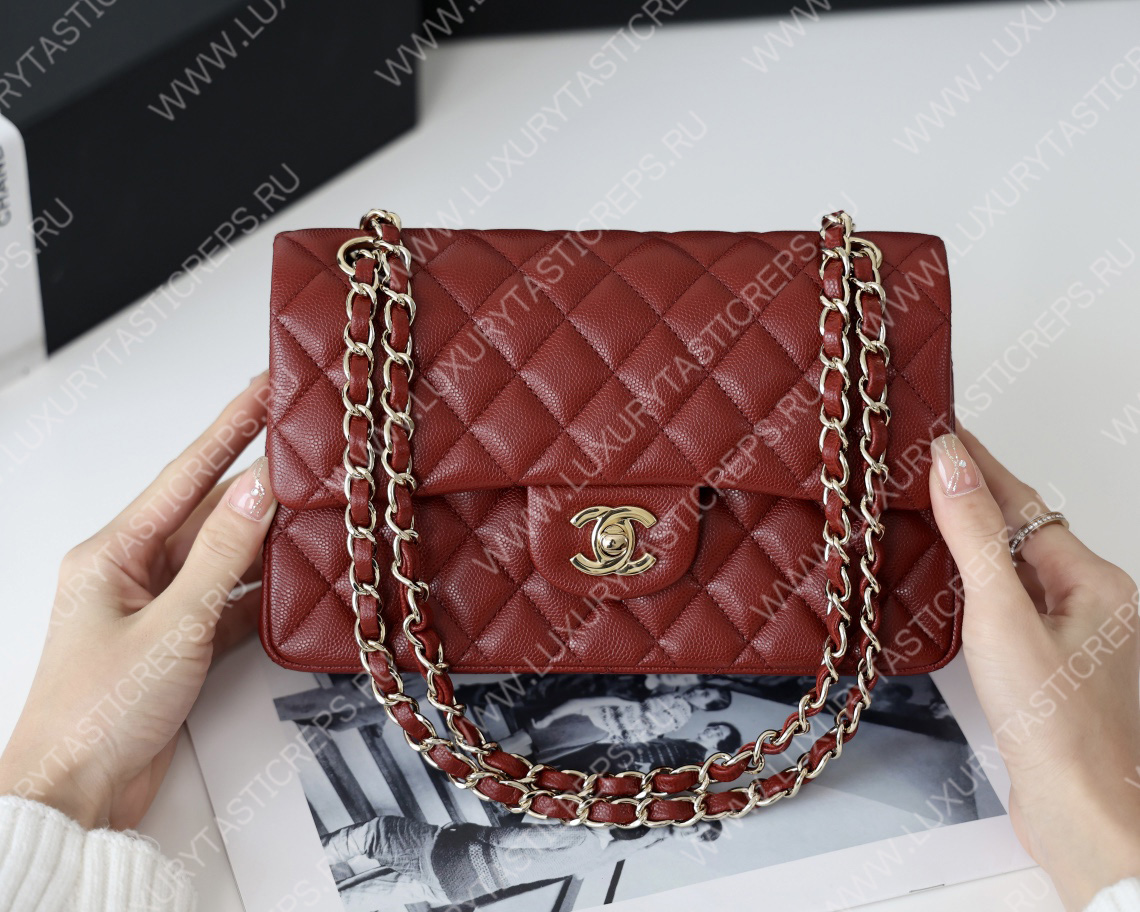 Ch*el small classic handbag bag burgundy a01113