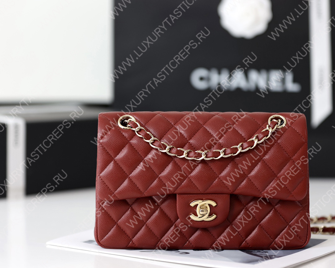 Ch*el small classic handbag bag burgundy a01113