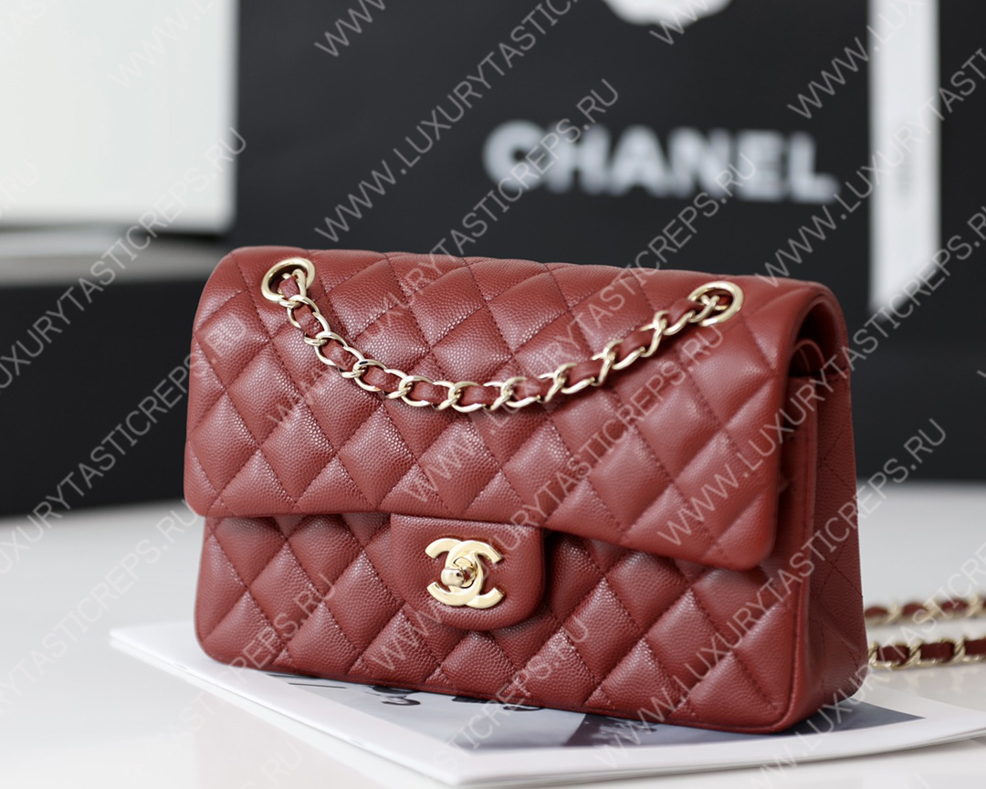 Ch*el small classic handbag bag burgundy a01113
