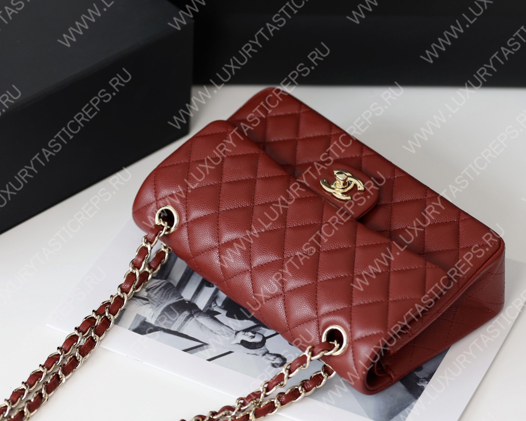 Ch*el small classic handbag bag burgundy a01113