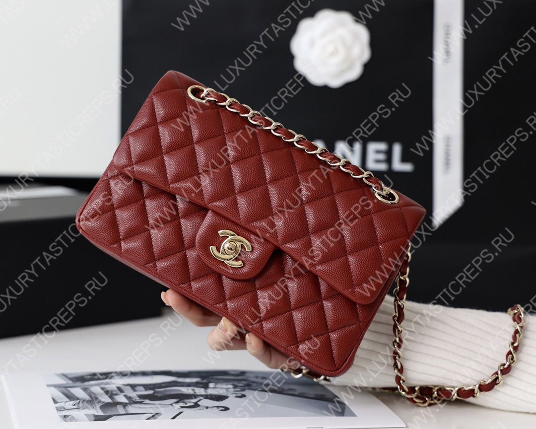 Ch*el small classic handbag bag burgundy a01113