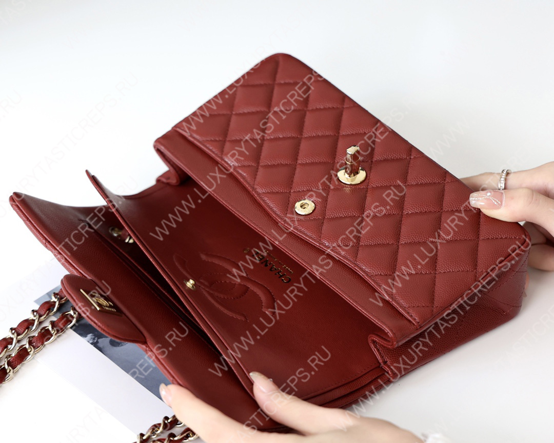 Ch*el small classic handbag bag burgundy a01113