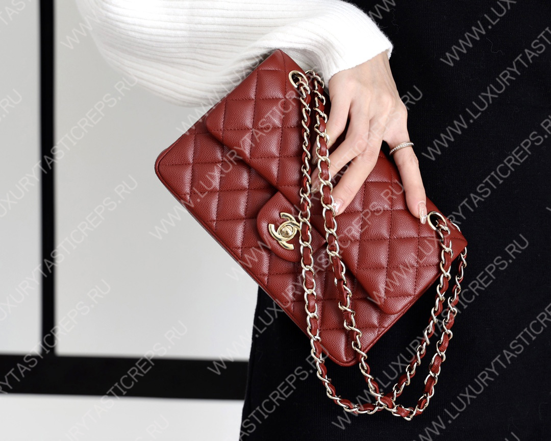 Ch*el small classic handbag bag burgundy a01113