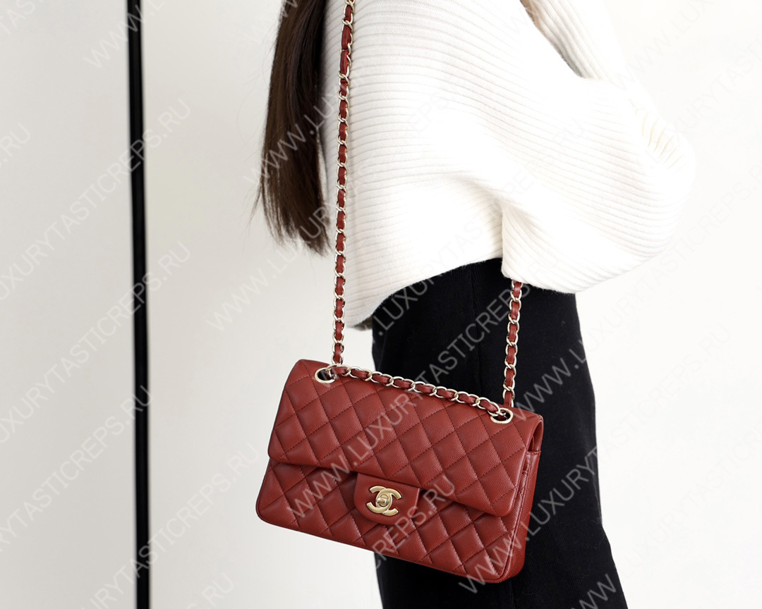 Ch*el small classic handbag bag burgundy a01113