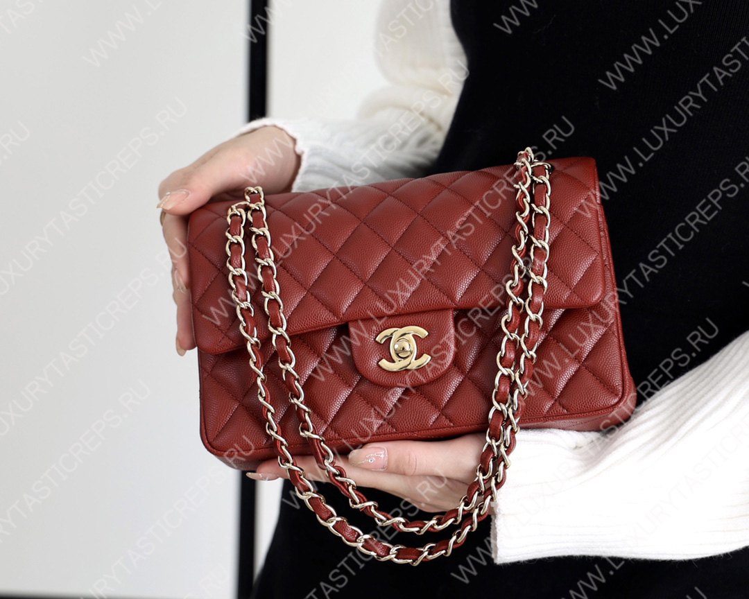 Ch*el small classic handbag bag burgundy a01113