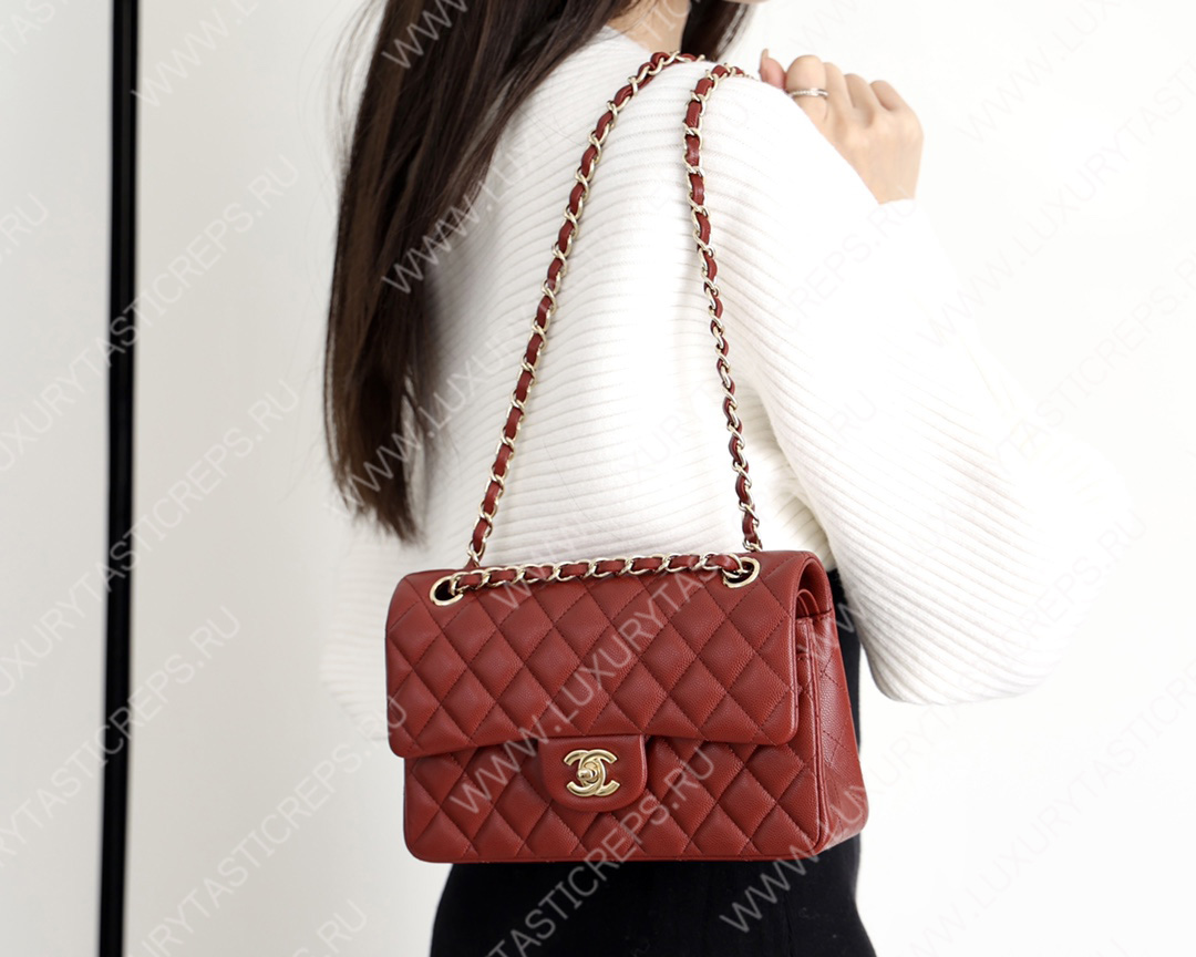 Ch*el small classic handbag bag burgundy a01113