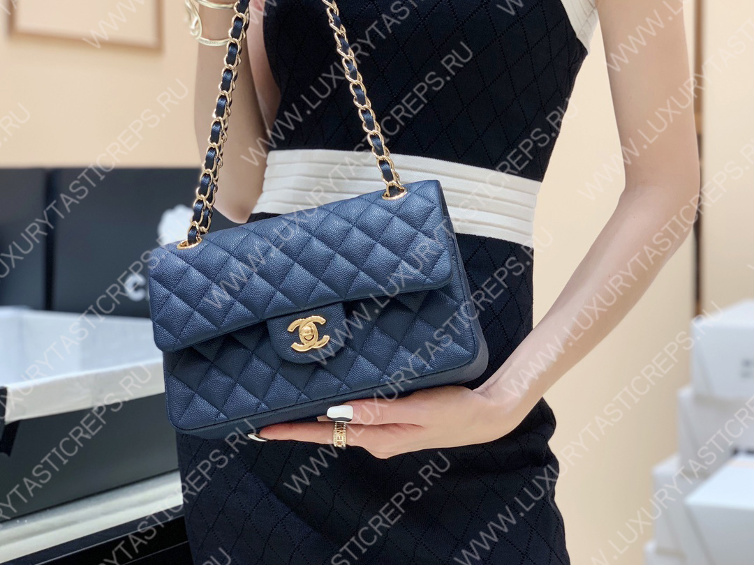 Ch*el small classic handbag bag navy blue a01113