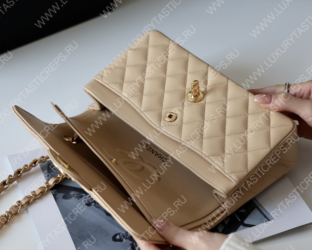 Ch*el small classic handbag bag beige a01113