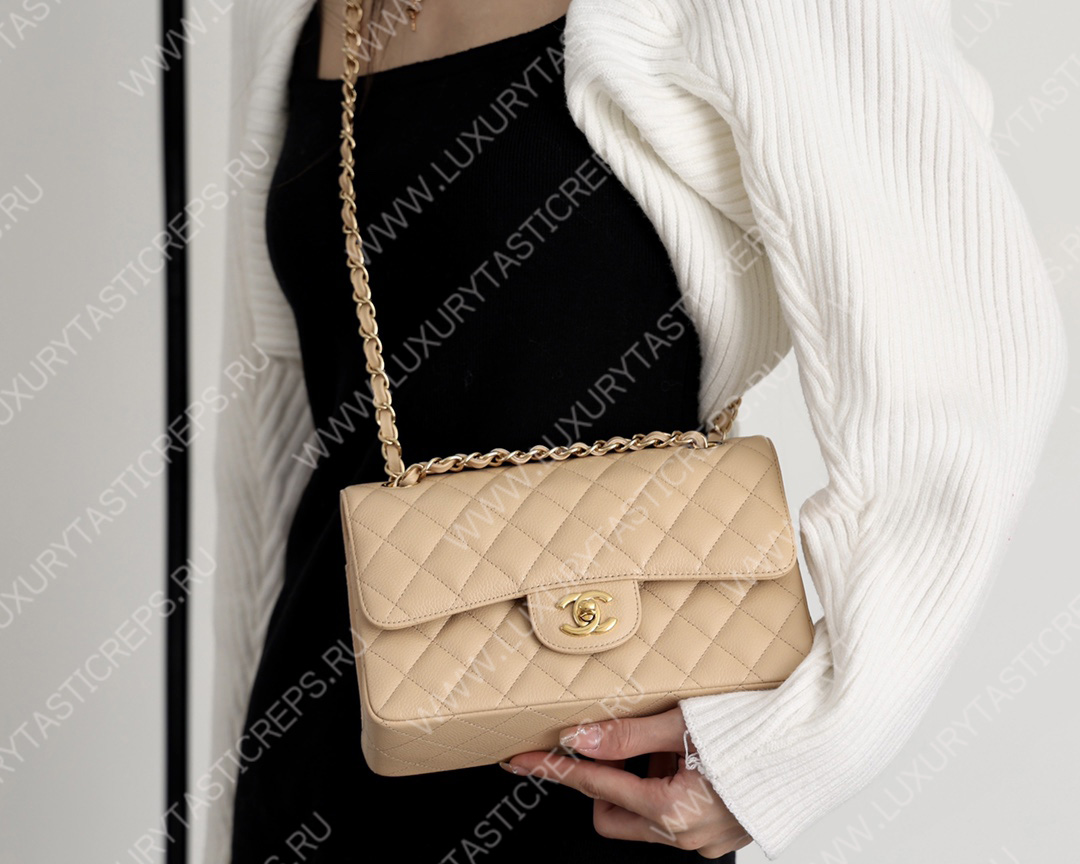 Ch*el small classic handbag bag beige a01113