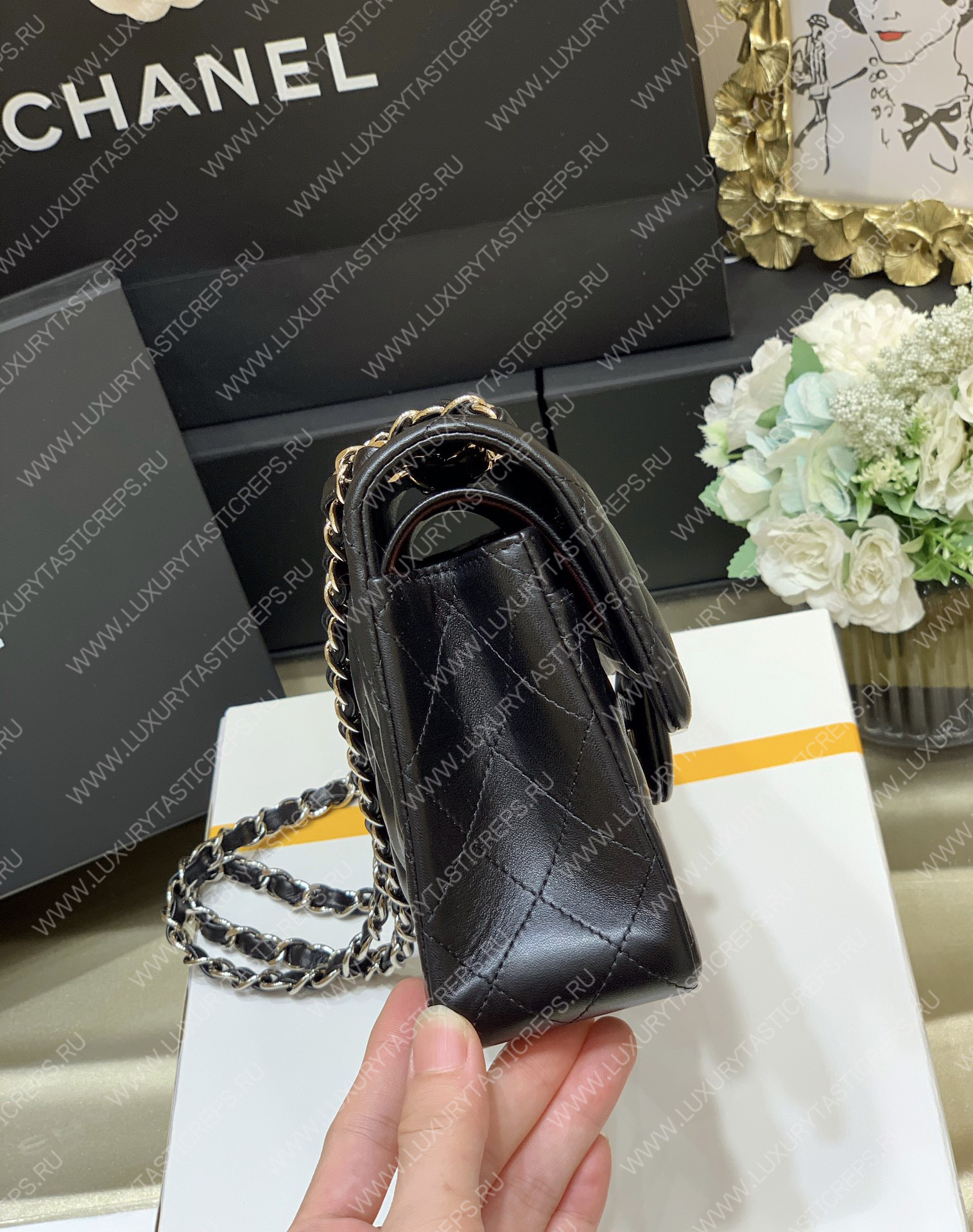 Ch*el small classic handbag bag black a01113