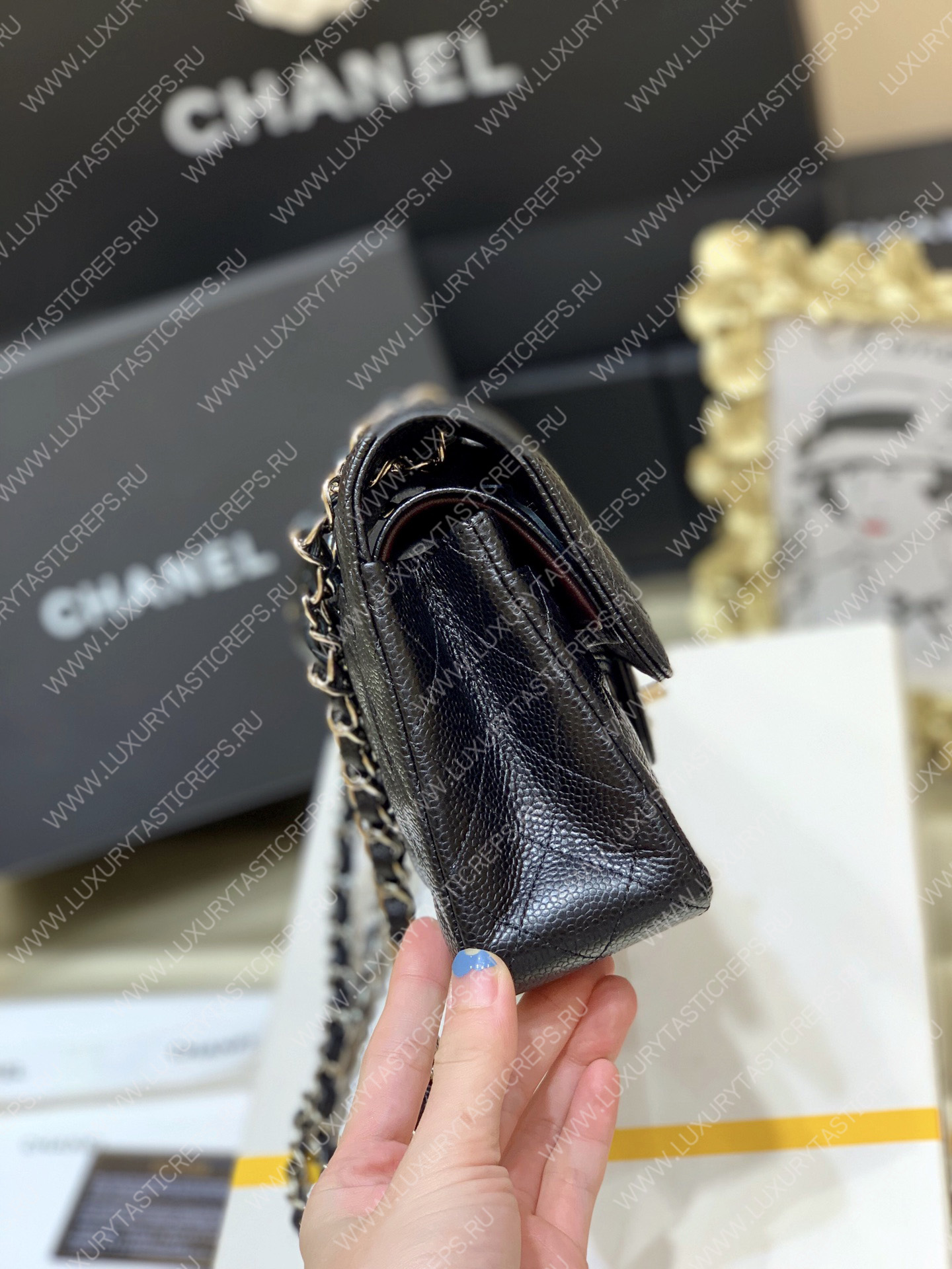Ch*el small classic handbag bag black a01113