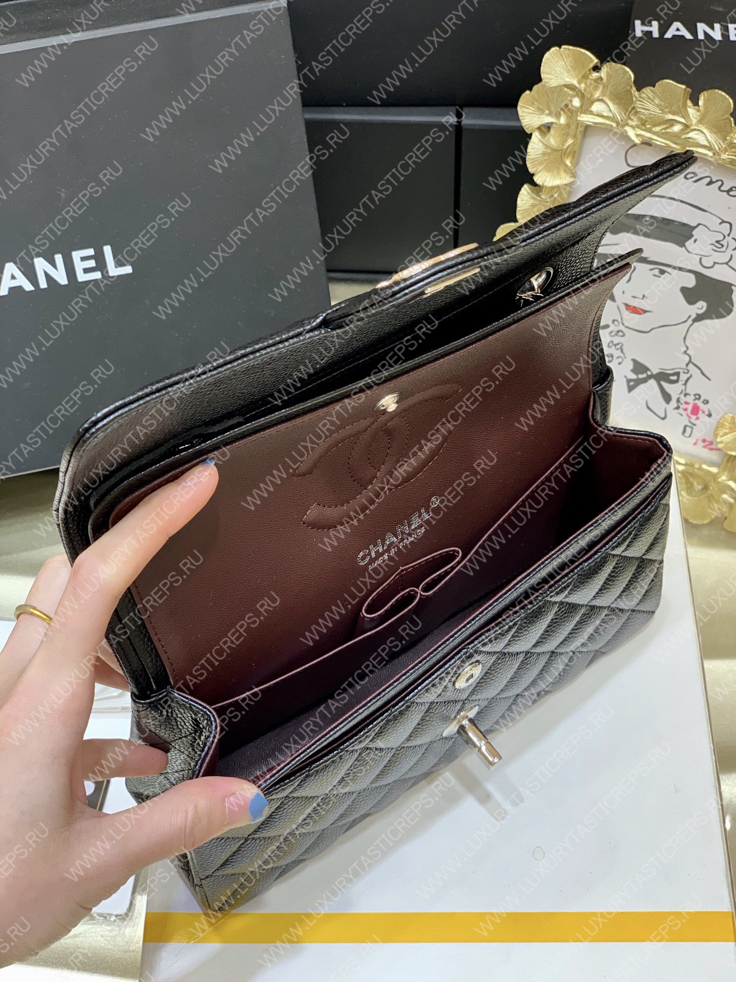 Ch*el small classic handbag bag black a01113