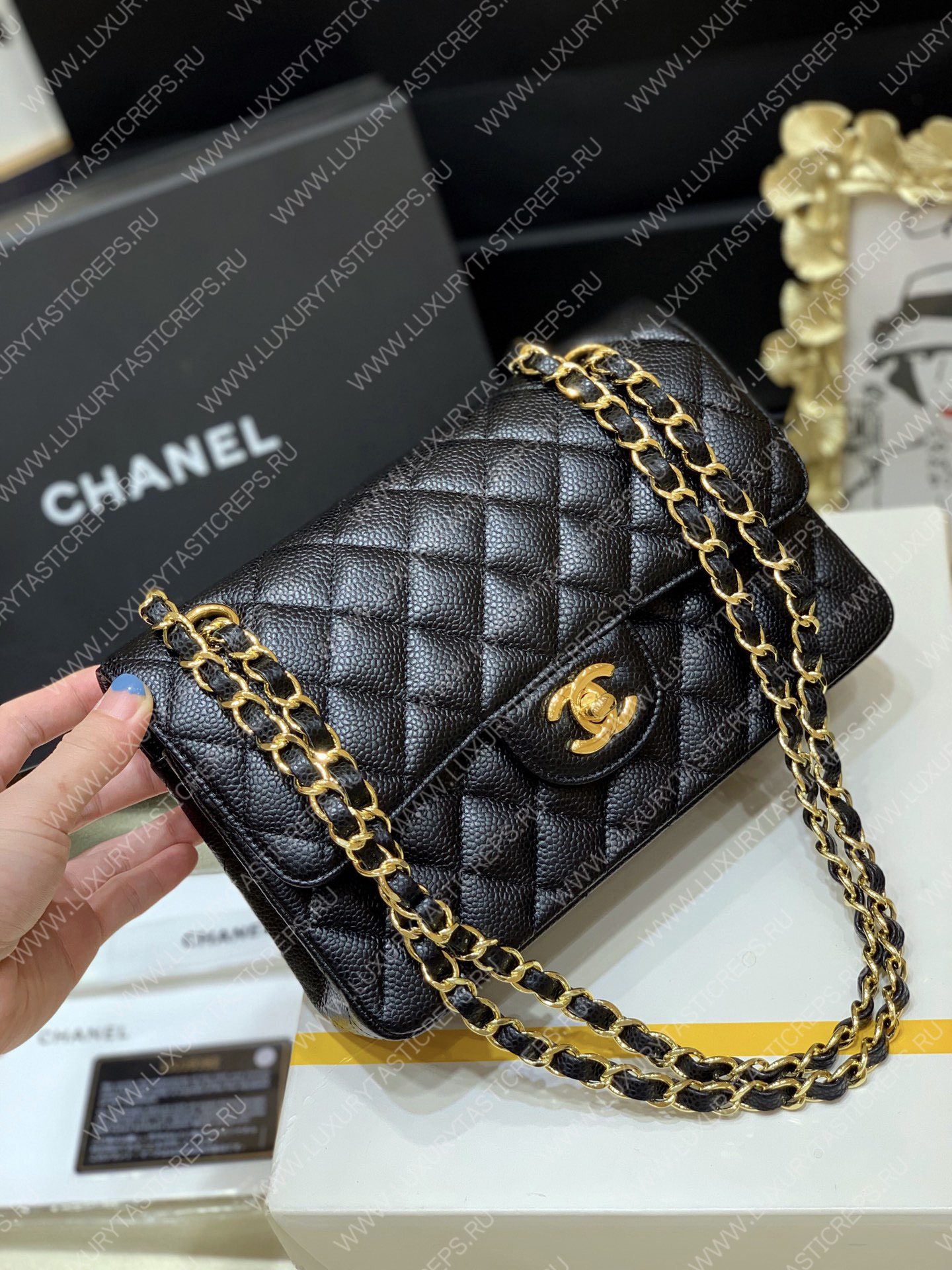 Ch*el small classic handbag bag black a01113