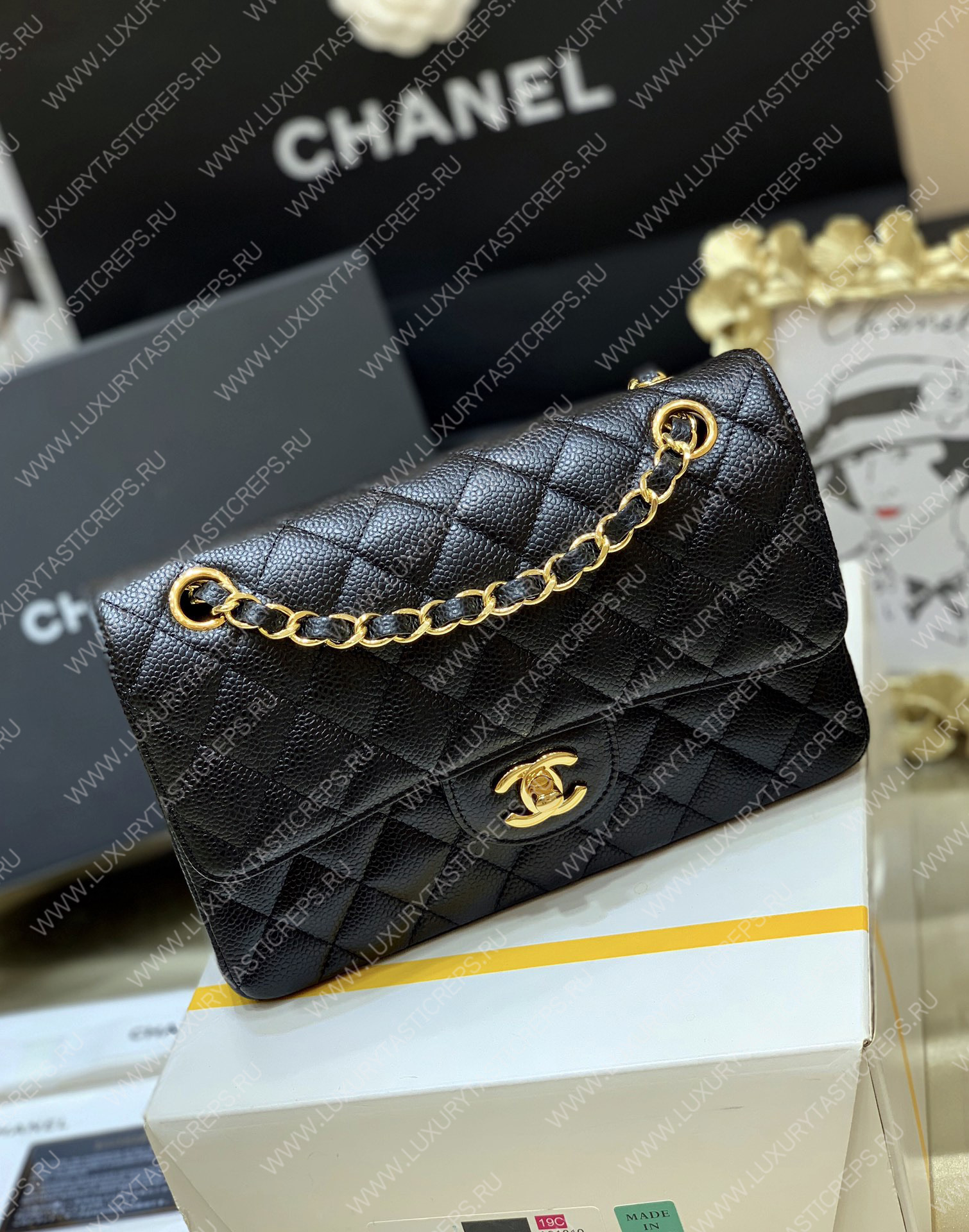 Ch*el small classic handbag bag black a01113