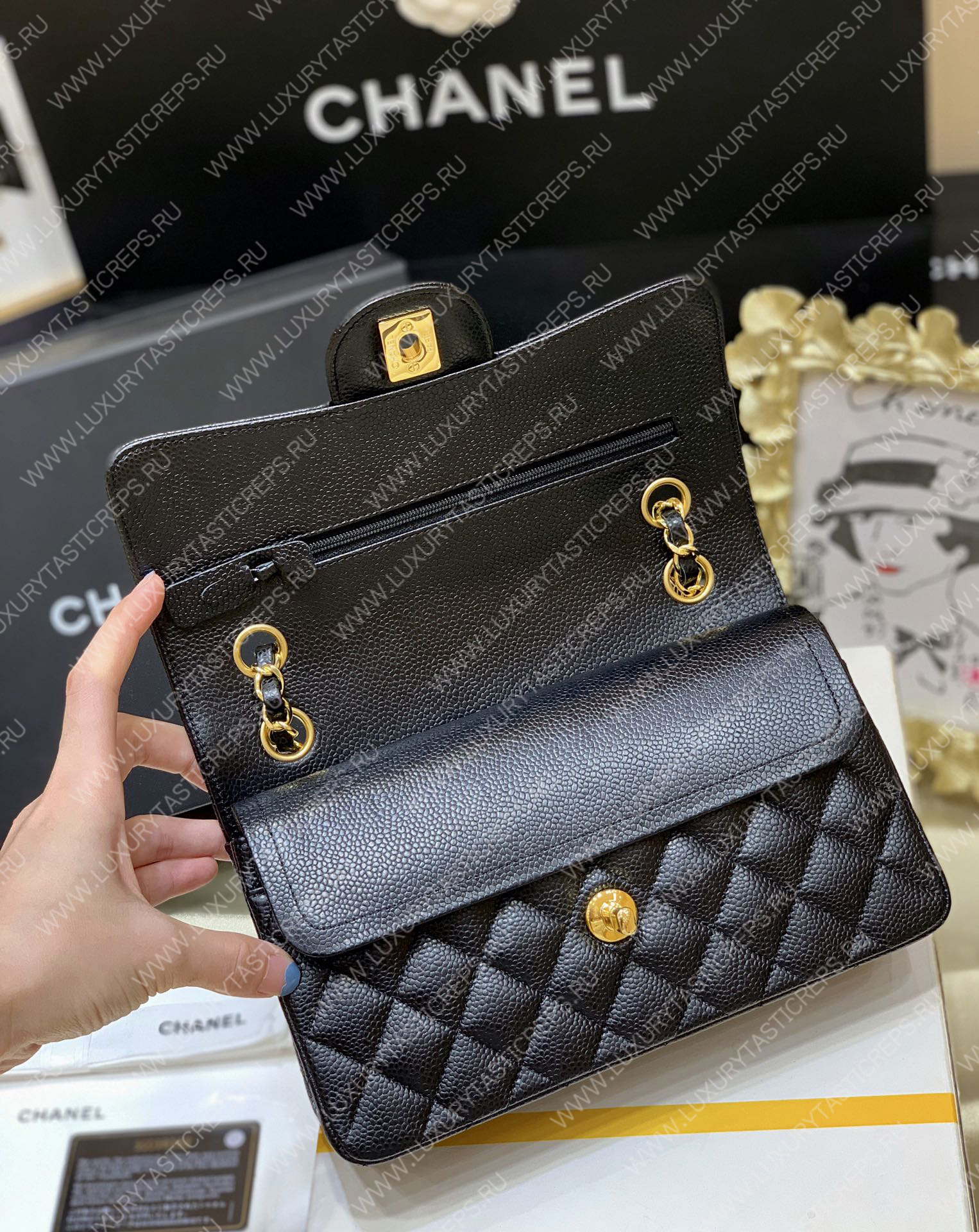 Ch*el small classic handbag bag black a01113