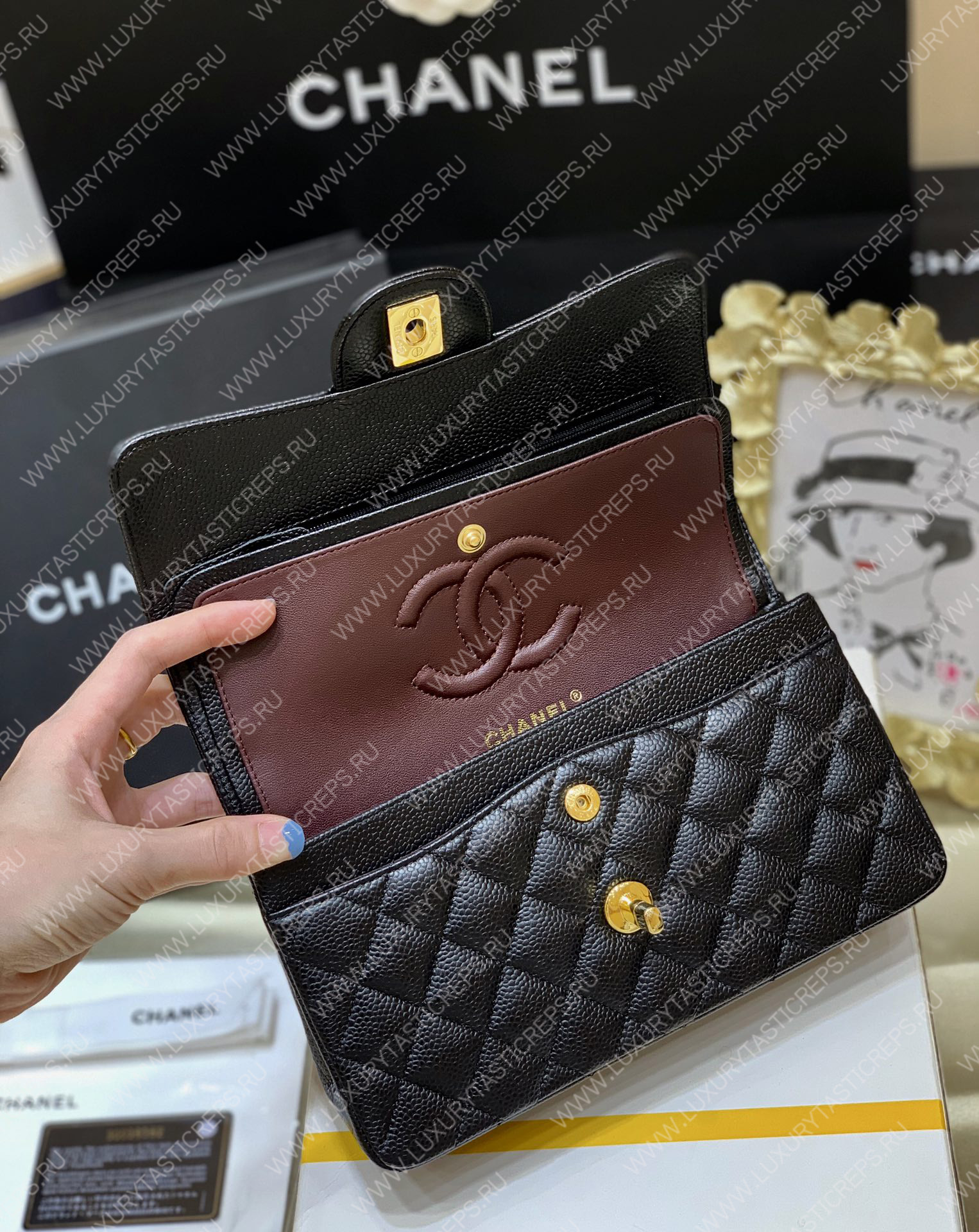 Ch*el small classic handbag bag black a01113