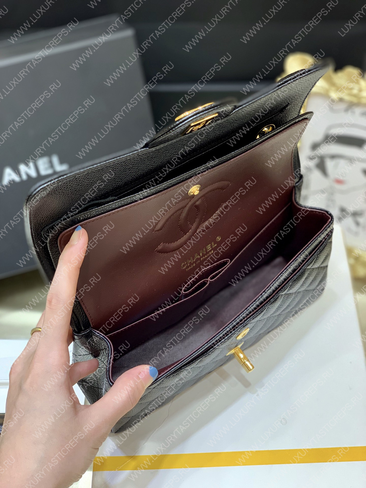 Ch*el small classic handbag bag black a01113