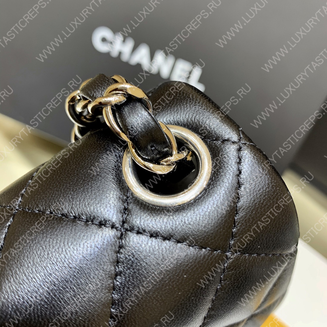 Ch*el square mini flap bag black a01115