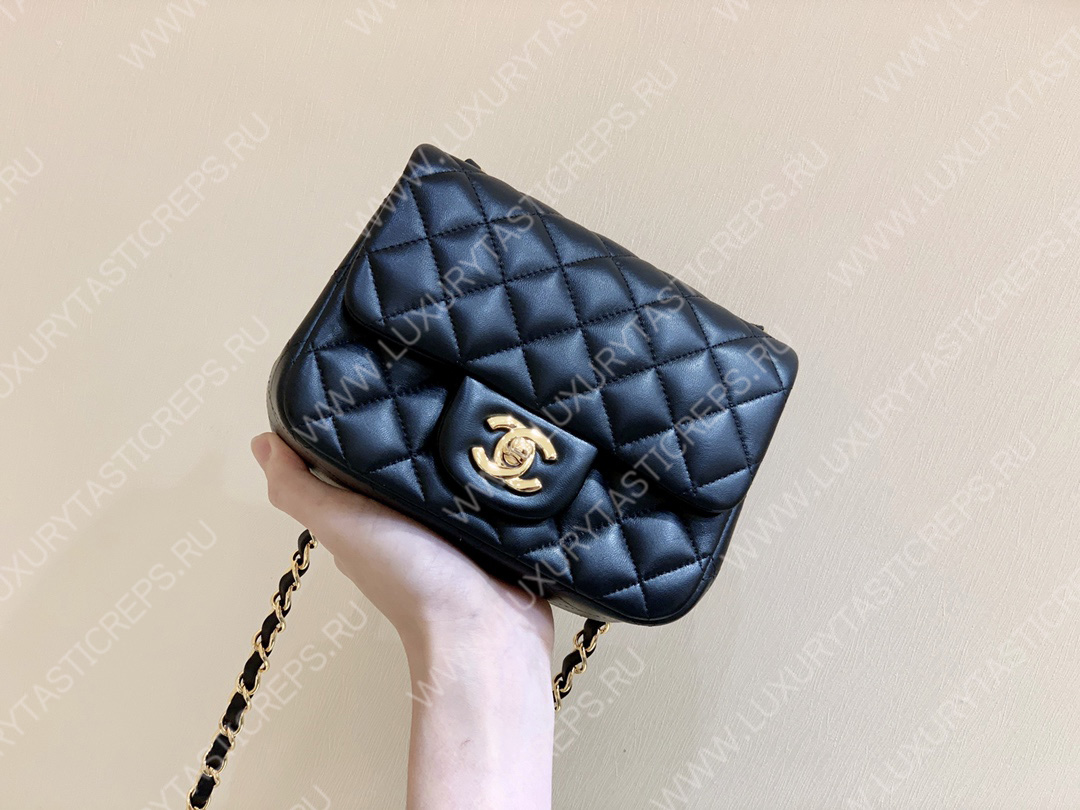 Ch*el square mini flap bag navy blue a01115