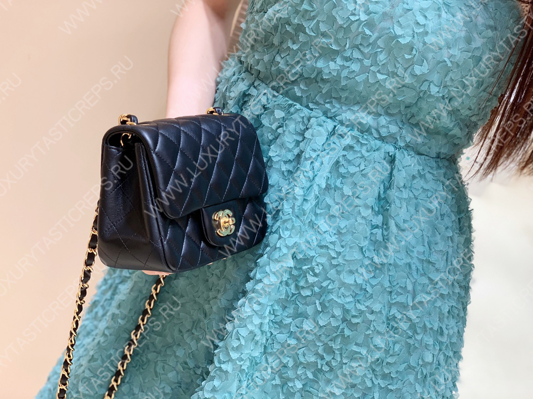 Ch*el square mini flap bag navy blue a01115