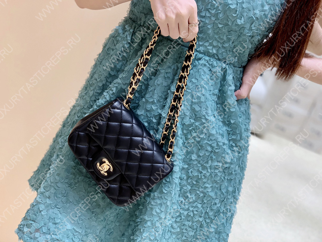 Ch*el square mini flap bag navy blue a01115