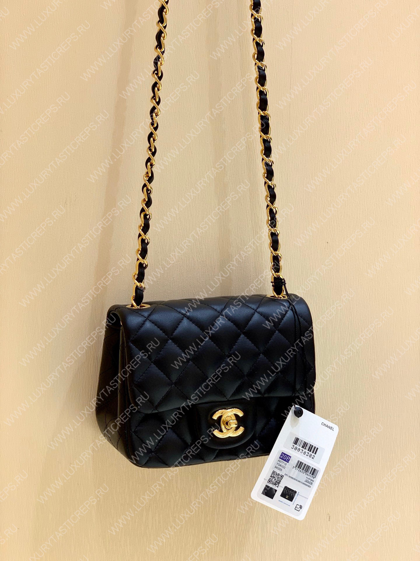 Ch*el square mini flap bag navy blue a01115