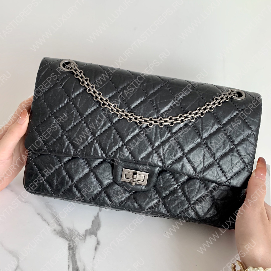 Ch*el 2.55 large reissue handbag black a37587