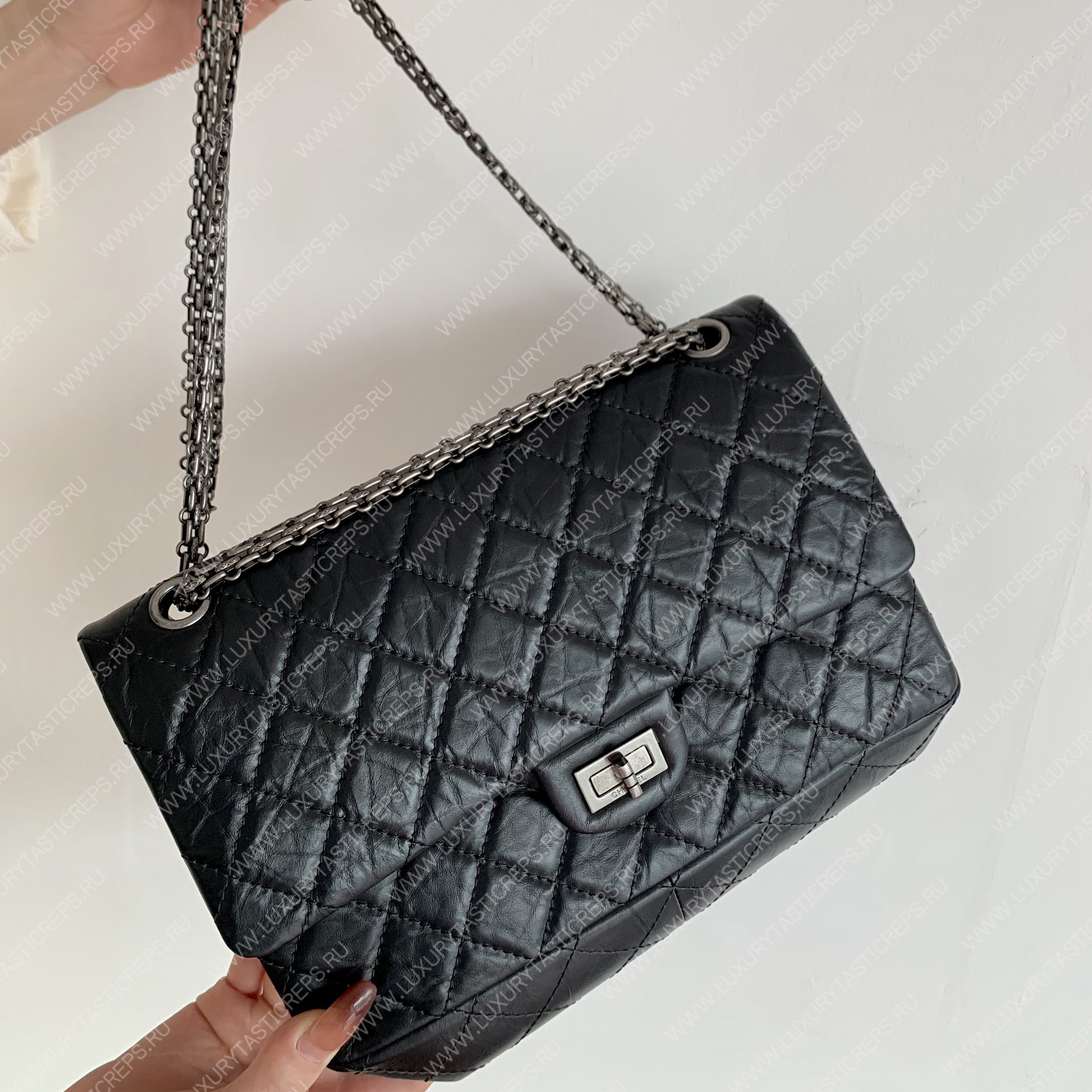 Ch*el 2.55 large reissue handbag black a37587