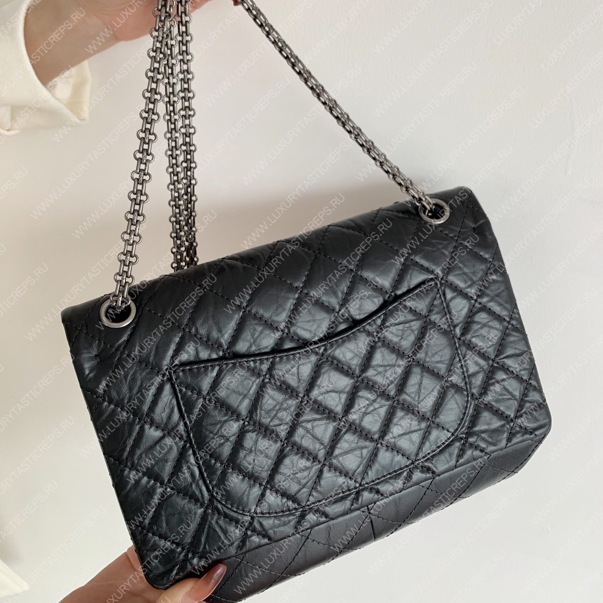 Ch*el 2.55 large reissue handbag black a37587