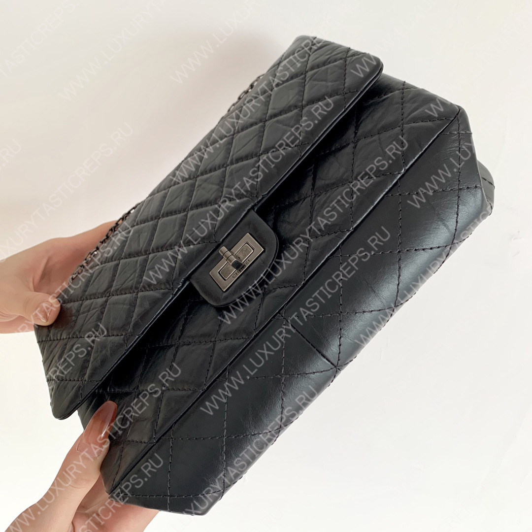 Ch*el 2.55 large reissue handbag black a37587