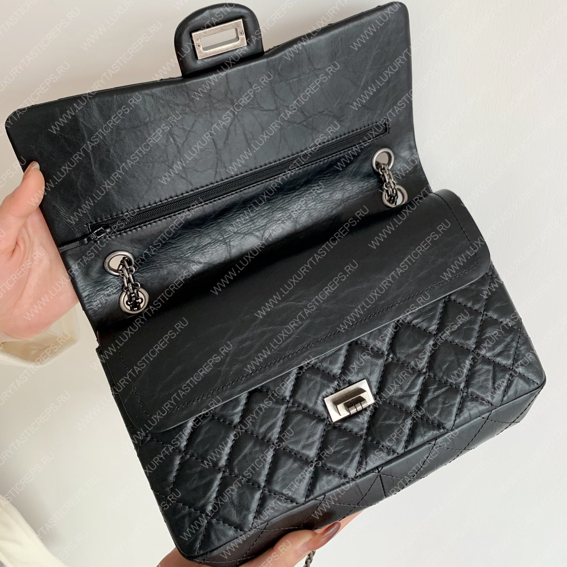 Ch*el 2.55 large reissue handbag black a37587