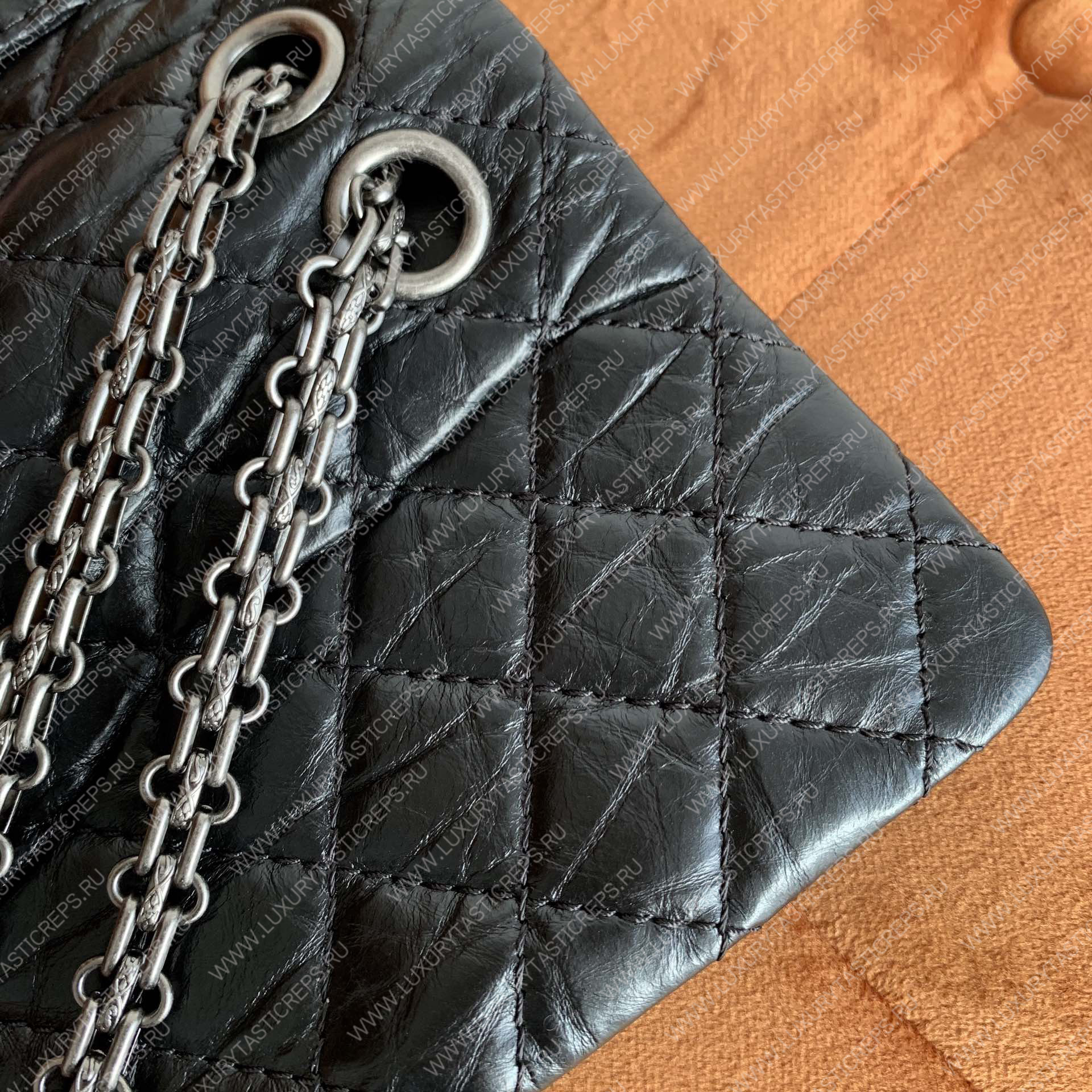 Ch*el 2.55 reissue handbag black silver chain a37586